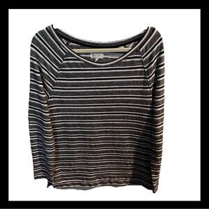 Lou & Grey Black White Striped Textured Long sleeve Top Dolman Sleeves Large